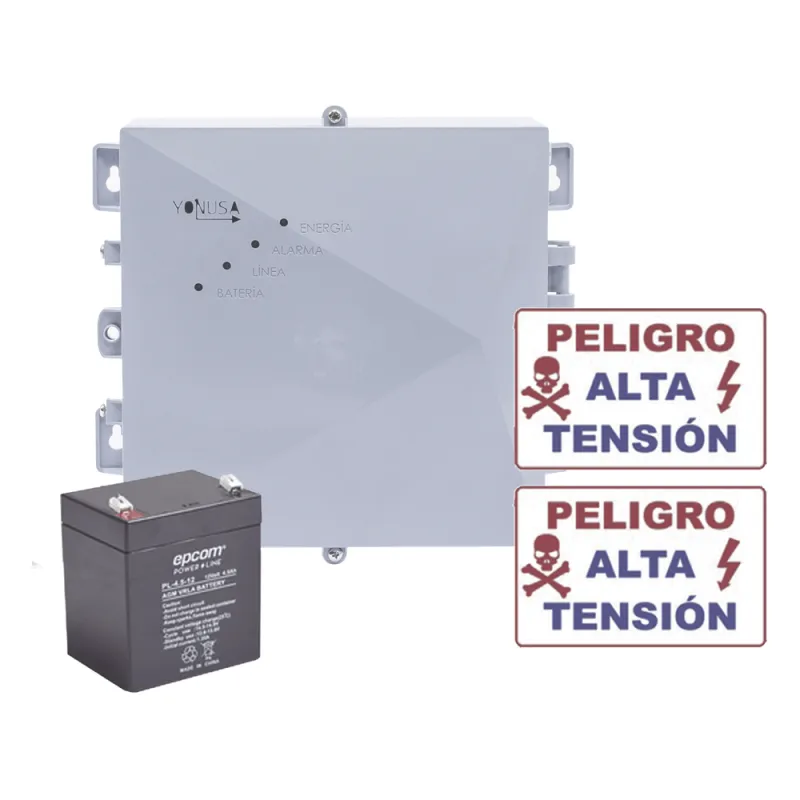 KIT de Energizador de 12,000Volts-1JOULES/2500 mts lineales de proteccion/Activado por Atenuación de voltaje,Corte de línea o Aterrizamiento de la línea/Integración a panel de Alarma.