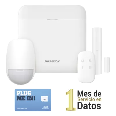 (AX PRO) KIT de Alarma AX PRO con GSM (3G/4G) / Incluye: 1 Hub con bateria de respaldo / 1 Sensor PIR / 1 Contacto Magnético / 1 Control Remoto /1 MICROSIM30M2M incluye 1 mes de servicio/ Wi-Fi / Compatible con Hik-Connect P2P