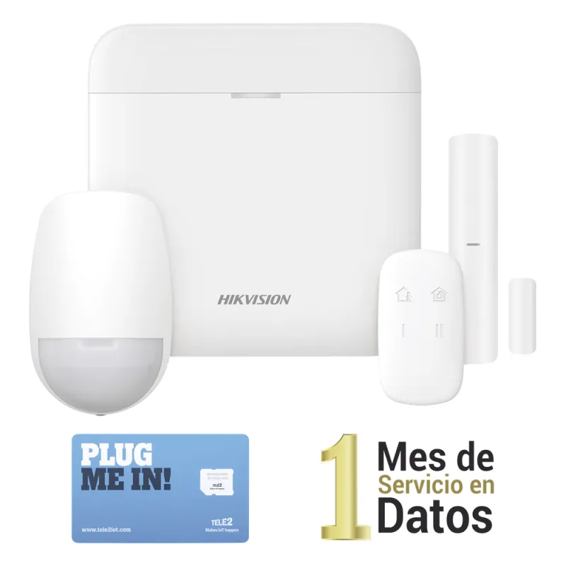 (AX PRO) KIT de Alarma AX PRO con GSM (3G/4G) / Incluye: 1 Hub con bateria de respaldo / 1 Sensor PIR / 1 Contacto Magnético / 1 Control Remoto /1 MICROSIM30M2M incluye 1 mes de servicio/ Wi-Fi / Compatible con Hik-Connect P2P