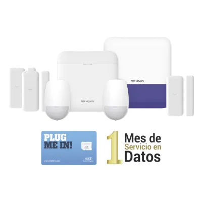 (AX PRO) KIT de Alarma AX PRO con GSM (3G/4G) / Incluye: 1 Hub / 2 Sensores PIR / 3 Contactos Magnéticos mini / 1 Control Remoto / 1 Sirena Inalambrica Exterior / 1 WiFi / 1 MICROSIM30M2M con 1 mes de servicio/Compatible con Hik-Connect P2P