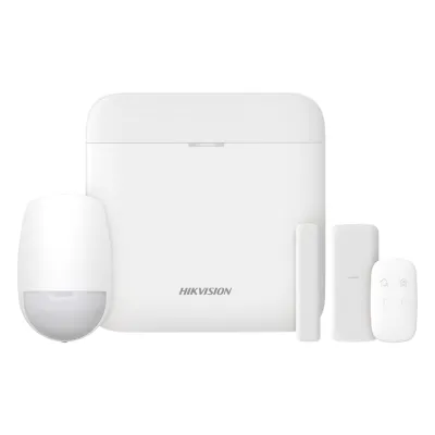 (AX PRO) KIT de Alarma AX PRO con GSM (3G/4G) / Incluye: 1 Hub con bateria de respaldo / 1 Sensor PIR / 1 Contacto Magnético Slim / 1 Control Remoto / Wi-Fi / Compatible con Hik-Connect P2P