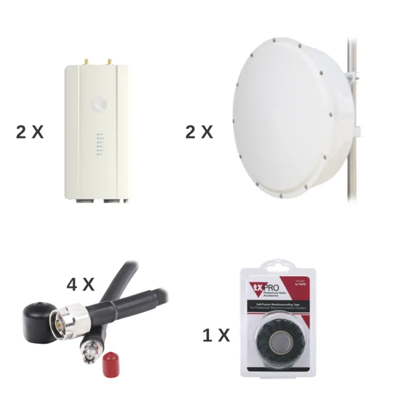 Enlace completo de 2 radios FORCE400C con antenas TXP-4965-30PB2-KIT (30 dBi), rango de frecuencia extendida (4.9 a 6.2 GHz)