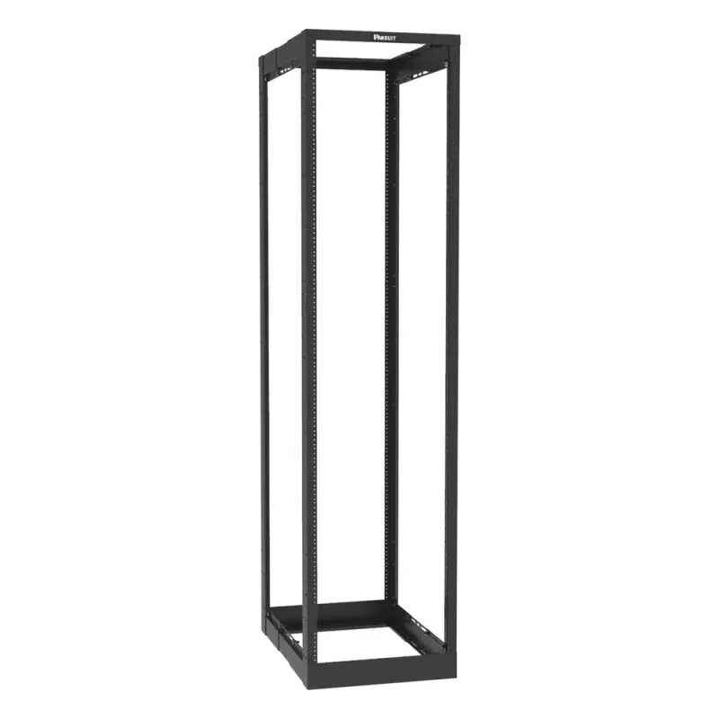 Rack de Cuatro Postes Estándar de 19", Rieles Roscados #12-24, Profundidad Ajustable de 23 a 42 in, 45 Unidades de Rack, Color Negro