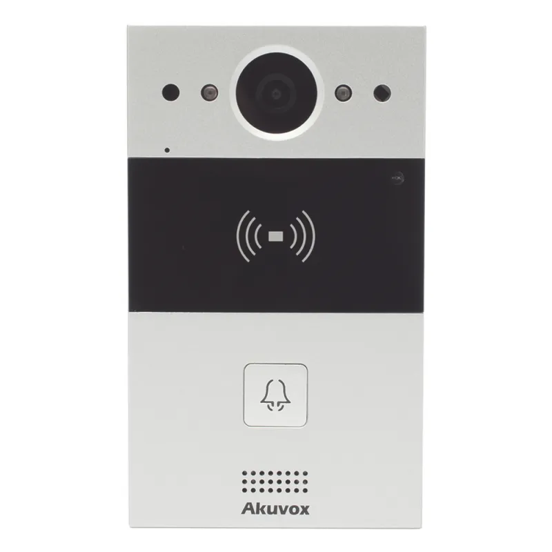 Videoportero de 1 Botón / Lector de Tarjetas MIFARE y PROX EM / Notificación a APP / 100% en la Nube / Notificación por Llamada Telefónica / SIP / ONVIF / IP65 / Cámara 2MP / Panel de Aluminio / Control de 2 Puertas