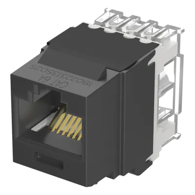 Conector Jack NetKey Estilo 110 (de Impacto), Tipo Keystone, Categoría 6A, de 8 Posiciones y 8 Cables, Color Negro