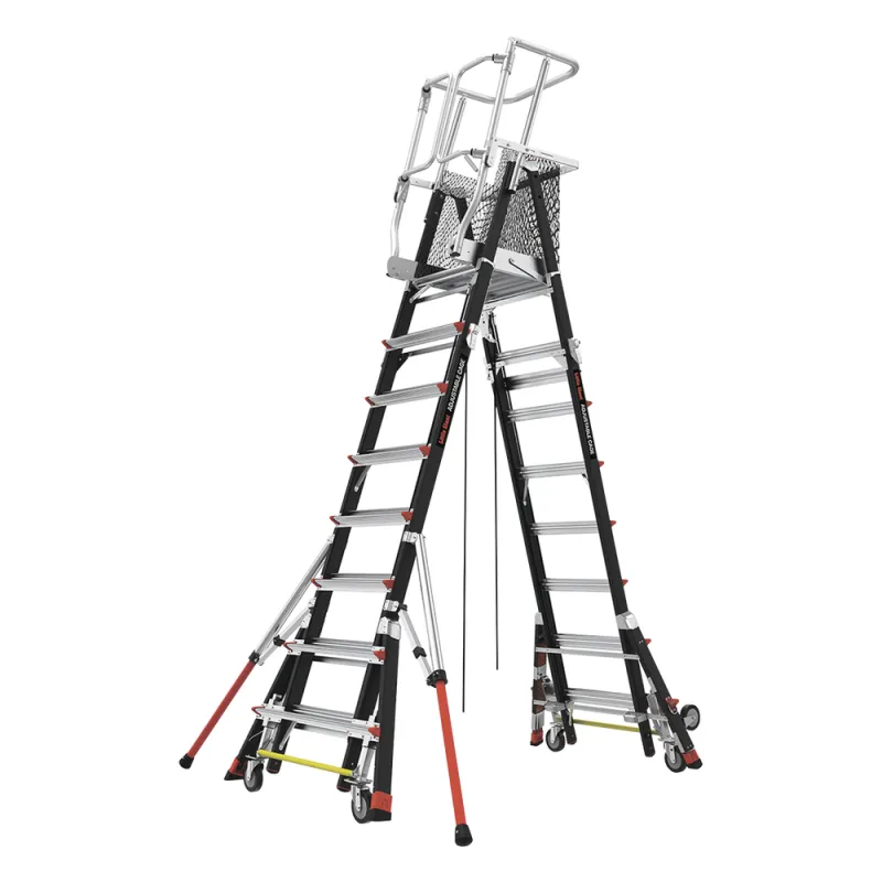 Escalera de Fibra de Vidrio con Jaula de 8'-14' (2.44 - 4.27 m). Con Ajuste en Ruedas (RATCHET™ Leveler) (SKU:18515-817).