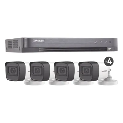 (MICRÓFONO INTEGRADO) KIT TURBOHD 5 Megapixel / DVR 4 Canales / 4 Cámaras Bala con Micrófono Integrado (exterior 2.8 mm) / Fuente de Poder / Accesorios de Instalación