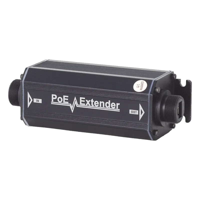Extensor PoE / 100 Metros / Intemperie (IP66) / 60 Watts / 1 Puerto de Entrada / 1 Puerto de Salida PoE / No requiere alimentación.