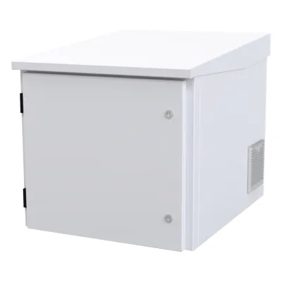 Gabinete PROFUNDO hasta 705 mm de profundidad, de Exterior de 9UR con Ventiladores y Termostato, Se envía el Gabinete Armado, (Montaje a poste o torre se vende por separado).