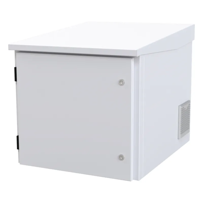 Gabinete PROFUNDO hasta 705 mm de profundidad, de Exterior de 9UR con Ventiladores y Termostato, Se envía el Gabinete Armado, (Montaje a poste o torre se vende por separado).