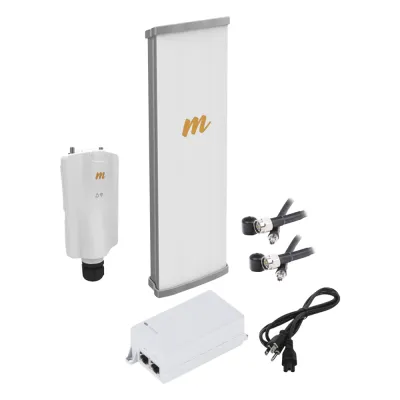 Kit de radio A5x con antena N545X4, 4.9 a 6.4 GHz, 700 Mbps, hasta 64 usuarios concurrentes, Monitoreo a travez de la nube, incluye jumper, PoE24V, cable de alimentación y montaje