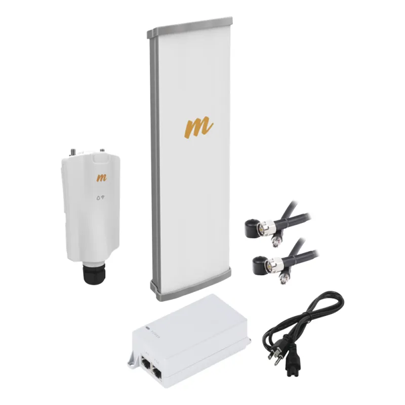 Kit de radio A5x con antena N545X4, 4.9 a 6.4 GHz, 700 Mbps, hasta 64 usuarios concurrentes, Monitoreo a travez de la nube, incluye jumper, PoE24V, cable de alimentación y montaje
