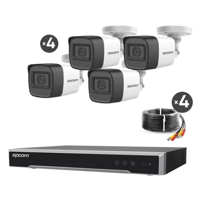 Kit TURBOHD 5 Megapixel / DVR 4 Canales / 4 Cámaras de 5 Megapixel con Micrófono Integrado / 4 Cables 18 Metros / Fuente de Poder Profesional