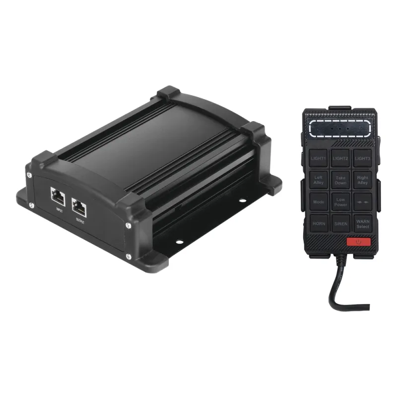 Sirena Vehicular de 100W de Potencia Con Controlador Unimando, Micrófono, Control de Tonos y Patrones de destello de Barras de Luces Serie X67 / X75