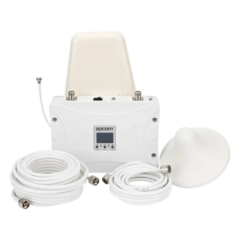 Kit Amplificador de Señal Celular 2G, 3G y 4G / Mejora llamadas convencionales y VoLTE / Amplifica señal de TELCEL, AT&T y MOVISTAR / Cubre hasta 300 m² con una antena y hasta 900 m² con 3 antenas.