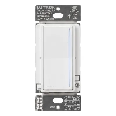 Atenuador de pared táctil Sunnata Pro LED+ con barra de luz, 250 W LED o 500 W incandescente a 120 V, requiere neutro, color blanco brillante, para sistema RadioRA 3