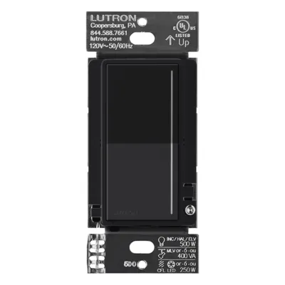 Atenuador de pared táctil Sunnata Pro LED+ con barra de luz, 250 W LED o 500 W incandescente a 120 V, requiere neutro, color negro Midnight satinado, para sistema RadioRA 3