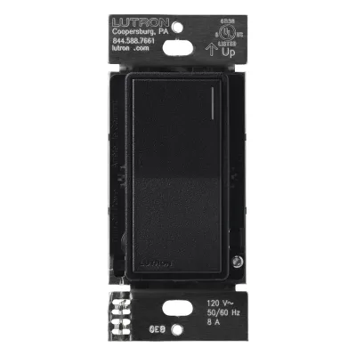 Apagador electrónico Sunnata de encendido y apagado, 8 A en iluminación y motores de 1/4 HP a 120 V, requiere neutro, color negro Midnight satinado, para sistema RadioRA 3