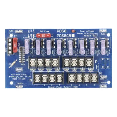 Módulo Distribuidor de Energía / 8 Salidas / Entrada Dual 5-24VDC @10A o 16-28VAC @14A / Salidas Seleccionables / Apagado Individual por Servicio