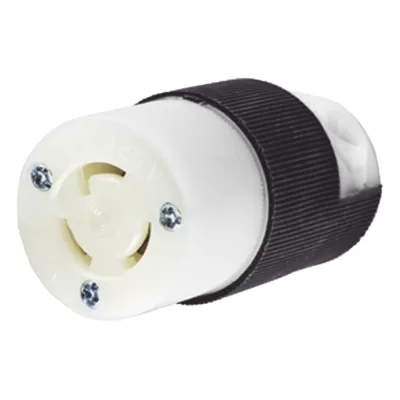 Conector Industrial con Bloqueo de Media Vuelta / 15 A 125 V CA / 2 Polos 3 Hilos / Color Blanco y Negro / Nema L5-15R.