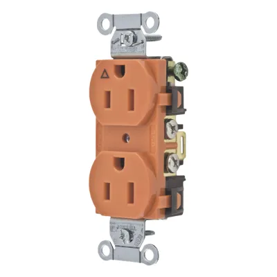 Contacto Dúplex Grado Comercial / 15A 125V / Conexión a Tierra Aislada / 2 Polos 3 Hilos / NEMA 5-15R / Color Naranja