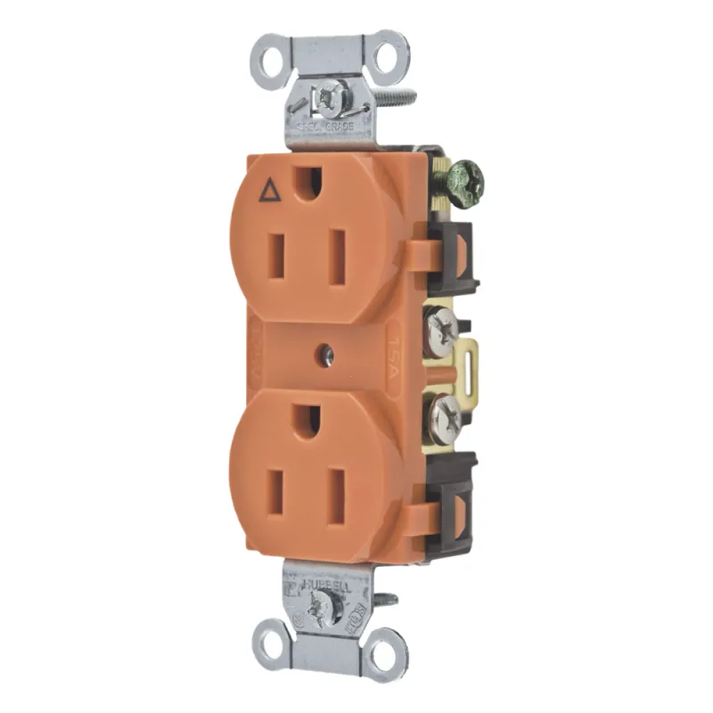 Contacto Dúplex Grado Comercial / 15A 125V / Conexión a Tierra Aislada / 2 Polos 3 Hilos / NEMA 5-15R / Color Naranja