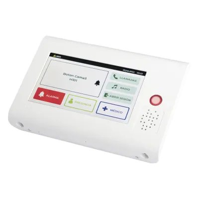 Terminal Inteligente para Habitación Hospitalaria / Pantalla Táctil 7" / RFID 125 kHz / VoIP SIP / PoE IEEE 802.3af / Bus RS485 / Carcasa Antibacteriana