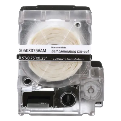 Casete de 425 Etiquetas Autolaminadas de 12.7 x 19.1 mm (0.5 x 0.75 pulgadas), para Cables de 2 a 4 mm (0.08 a 0.16 pulgadas) de Diámetro, Área de Impresión Color Blanco