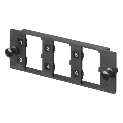 Placa Modular FAP de 6 Puertos Mini-Com, Acepta Módulos de Fibra Óptica, Cobre o Audio y Video, Color Negro