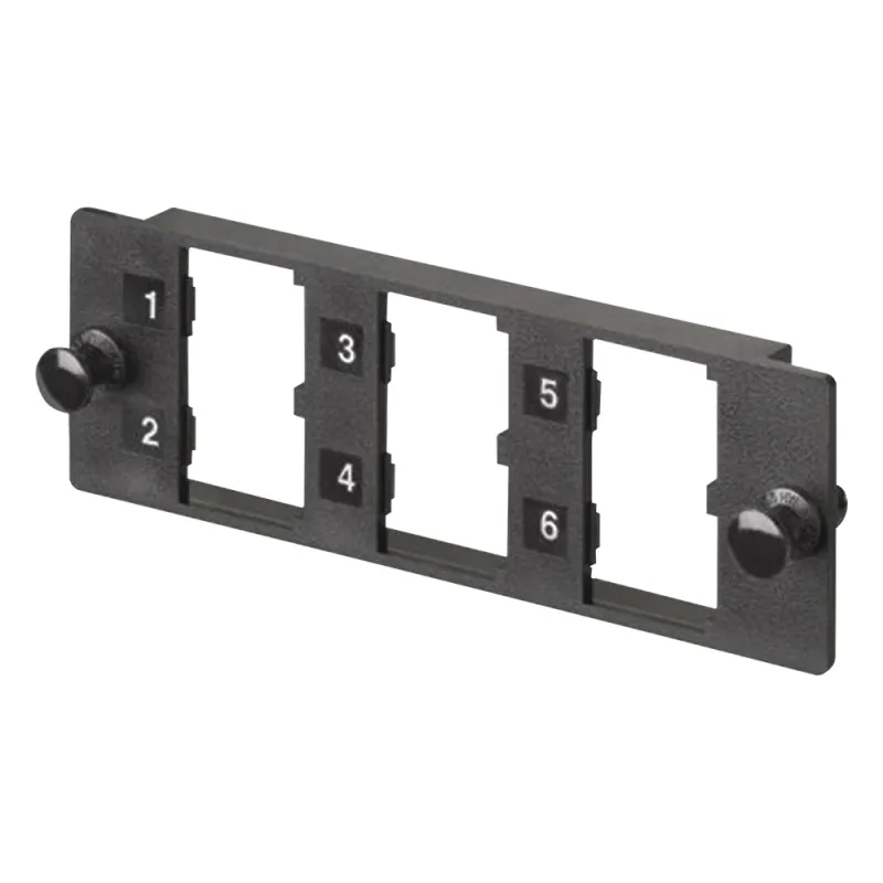 Placa Modular FAP de 6 Puertos Mini-Com, Acepta Módulos de Fibra Óptica, Cobre o Audio y Video, Color Negro