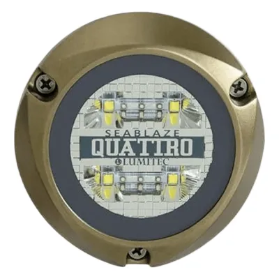 Luz led marina sumergible SeaBlaze Quattro, emite luz multicolor de 2000 lúmenes, fabricada en bronce naval con grado de protección IP68.