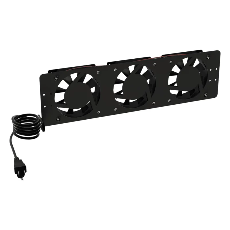 Kit de 3 Ventiladores 110 Vca (12 x 12 cm) con Clavija para Gabinete de Piso