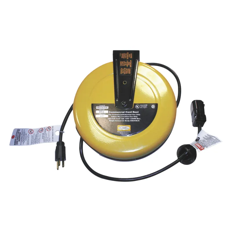 Carrete de Cable comercial (16/3 rudo), para 125 V CA, 10 A, 7.6 m de longitud con conector HBL5969VBLK.