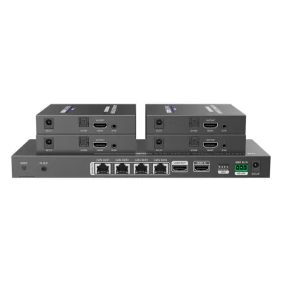 Kit Divisor y Extensor HDMI / Divide 1 Fuente HDMI a 4 Pantallas / Extiende la señal HDMI hasta 70 m / Resolución 4K @ 60 Hz/ Cat 6/6a/7 / IPCOLOR / CERO LATENCIA / Uso 24/7 / Puerto S/PDIF / EDID / RS232 / Salida Loop / Alimente solo el Tx