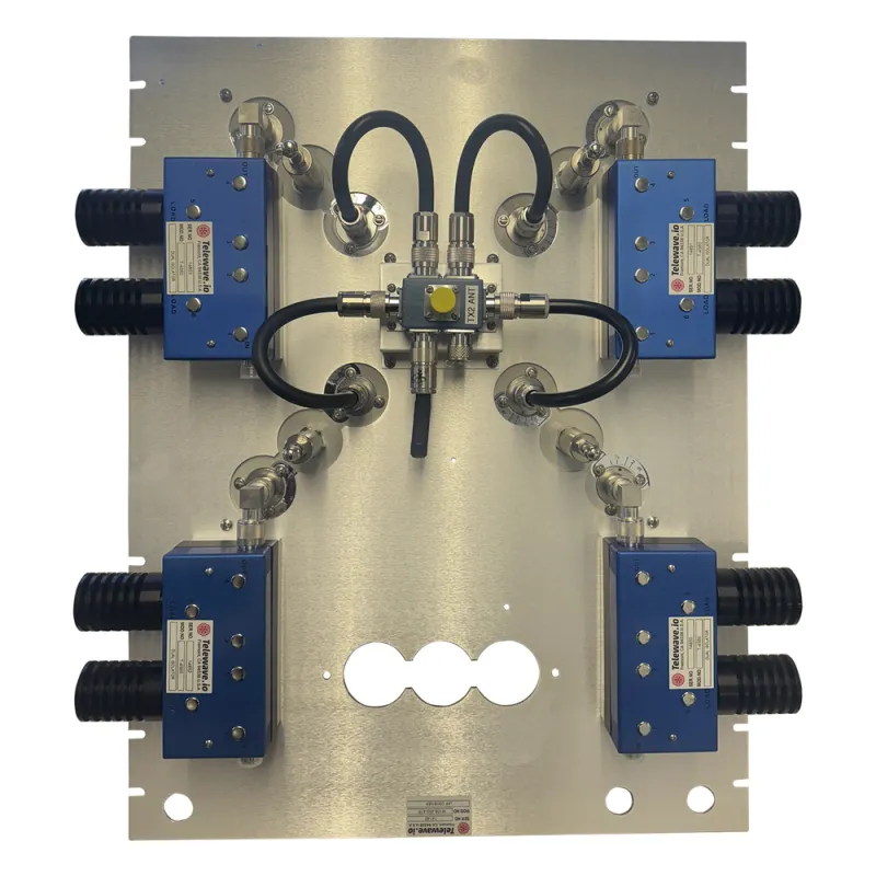 Combinador en Panel para Rack 19" 400-512 MHz, 4 Canales (8" Diam.) 250 kHz, 100/150 Watt, N Hembras.