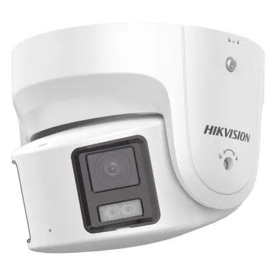 [PROTECCIÓN ACTIVA] Turret IP Panorámica 8 Megapíxel / 2 Lentes 4 mm (180°) / Imagen a Color 24/7 (ColorVu) / PoE / WDR 130° / IP67 / ACUSENSE / Luz Estroboscópica y Alarma Audible / 30 mts Luz Blanca / Micro SD