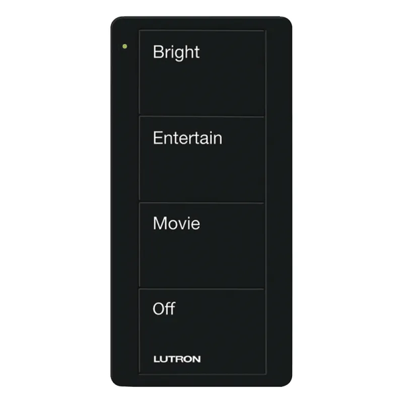 Control inalámbrico Pico de 4 botones para escenas, grabado de fábrica, pila CR2032 de hasta 10 años, negro brillante, compatible con Caseta Wireless, RadioRA 2 y 3