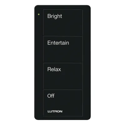 Control Pico inalámbrico de 4 botones para activar 3 escenas y apagado, negro brillante, compatible con Caseta Wireless, RA2 Select, RadioRA 3 y HomeWorks