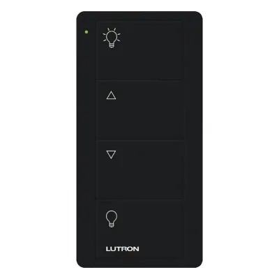 Control Pico inalámbrico de 4 botones para zona de iluminación con encendido, subir, bajar y apagado, negro brillante, compatible con Caseta Wireless y RA2 Select