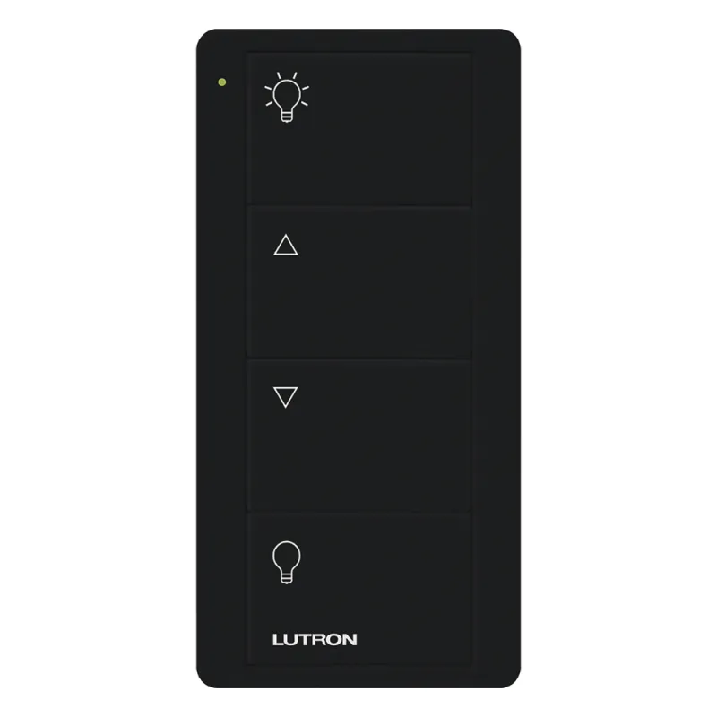 Control Pico inalámbrico de 4 botones para zona de iluminación con encendido, subir, bajar y apagado, negro brillante, compatible con Caseta Wireless y RA2 Select