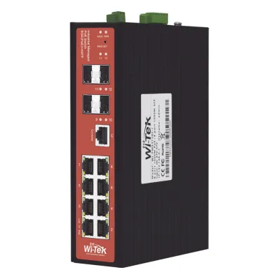 Switch Industrial Administrable / PoE Mixto 24/48V / 8 Puertos Gigabit + 4 SFP / Puertos 3-4 802.3 af/at/bt 60W / Protección 8kV / Riel DIN