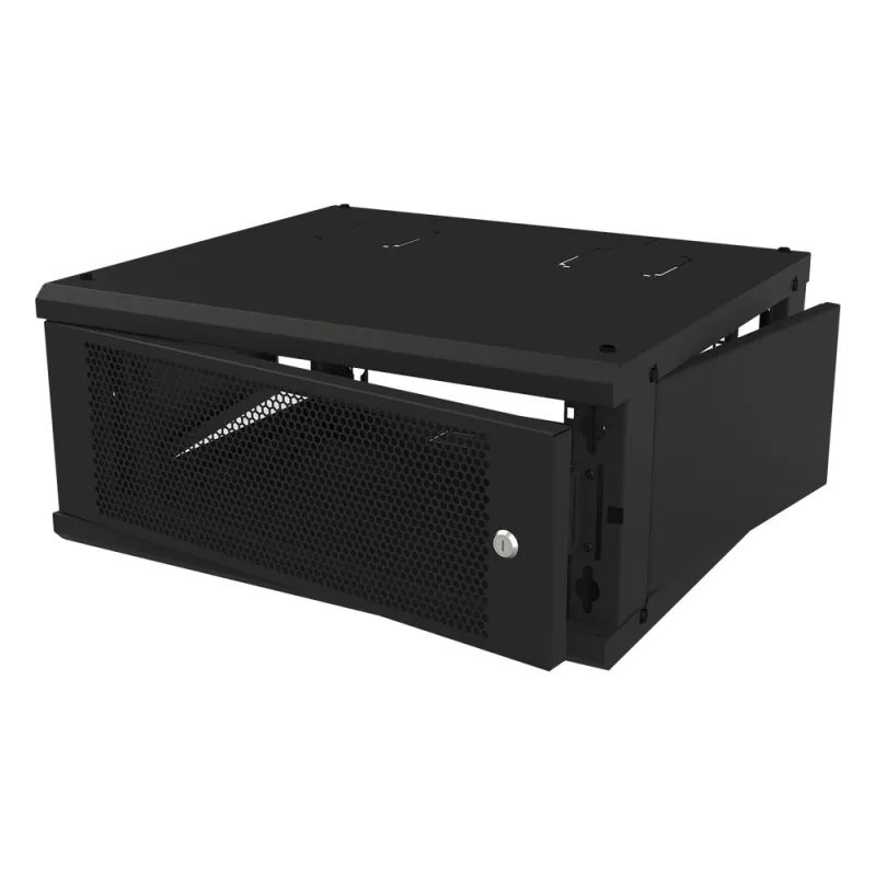 Gabinete de Pared Fijo, Con 4 Unidades de Rack, de 19 in, Fabricado en Acero, Puerta Perforada.