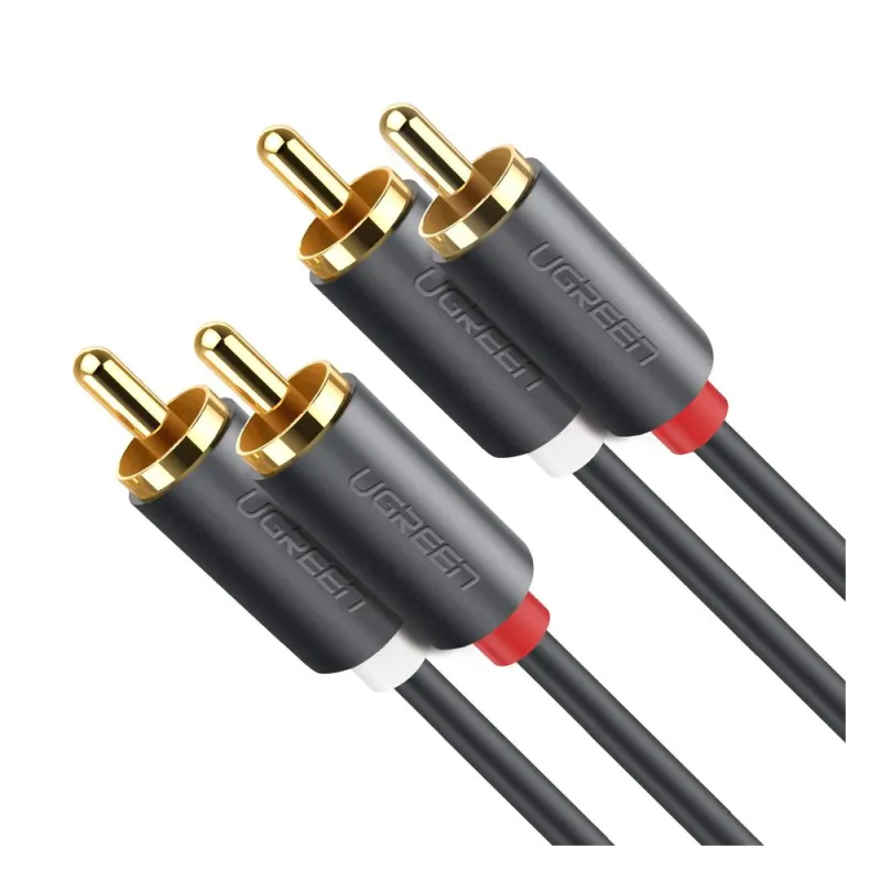 Cable de Audio 2 RCA Macho a 2 RCA Macho / 3 Metros (9.84 Pies) / Color Negro / Alta Calidad / Anillos de Goma para Asegurar un Agarre Firme al Instalar o Quitar el Cable