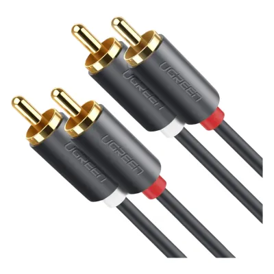 Cable de Audio 2 RCA Macho a 2 RCA Macho / 5 Metros (16.40 Pies) / Color Negro / Alta Calidad / Anillos de Goma para Asegurar un Agarre Firme al Instalar o Quitar el Cable