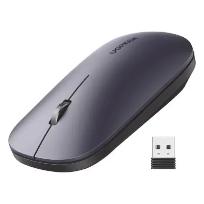 Mouse inalámbrico 2.4 GHz | Ultra Delgado y Silencioso | DPI 1000/1600/2000/4000 (Ajustable) | Alcance 10m | Scroll de Aluminio | Adaptable a diferentes superficies | Diseño suave al tacto | Contiene Receptor USB | Color Negro.
