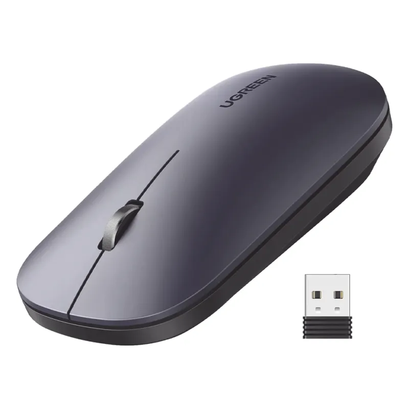 Mouse inalámbrico 2.4 GHz | Ultra Delgado y Silencioso | DPI 1000/1600/2000/4000 (Ajustable) | Alcance 10m | Scroll de Aluminio | Adaptable a diferentes superficies | Diseño suave al tacto | Contiene Receptor USB | Color Negro.