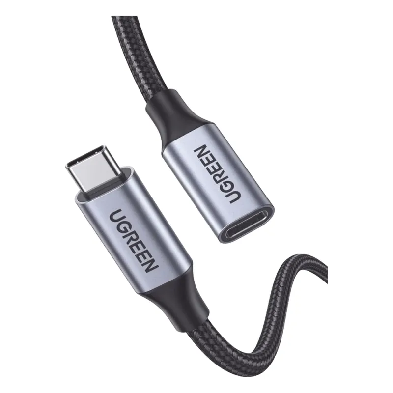 Cable USB-C Macho a USB-C Hembra | 1metro | USB-C 3.1 Gen 2 | Compatible con Thunderbolt 3 | Carcasa de Aluminio | Nylon Trenzado | Transferencia de Datos 10 Gbps | Soporta hasta 100W para Carga Rápida.