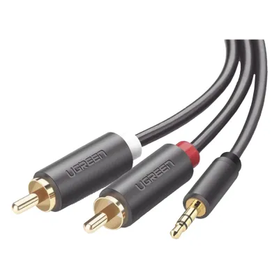 Cable Adaptador de 3.5mm Macho a 2 RCA Macho / 3 Metros (9.84 Pies) / Color Gris / Blindaje Múltiple / ABS / Alta Calidad