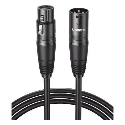 Cable para Micrófono XLR Tipo Canon Macho a Hembra / 10 Metros / Plug & Play / Antiinterferencias / Triple Blindaje / Alta Calidad / Color Negro