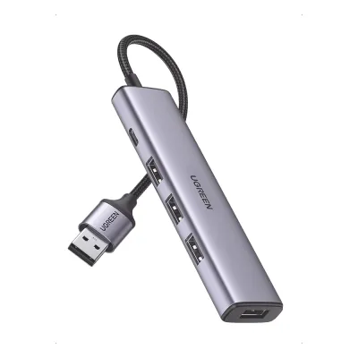 Convertidor USB-A 3.0 a 4 Puertos USB-A 3.0 / 5 Gbps Transferencia / Alimentación por USB-C / Compatibilidad Multiplataforma / Protección Cortocircuito y Sobrecorriente